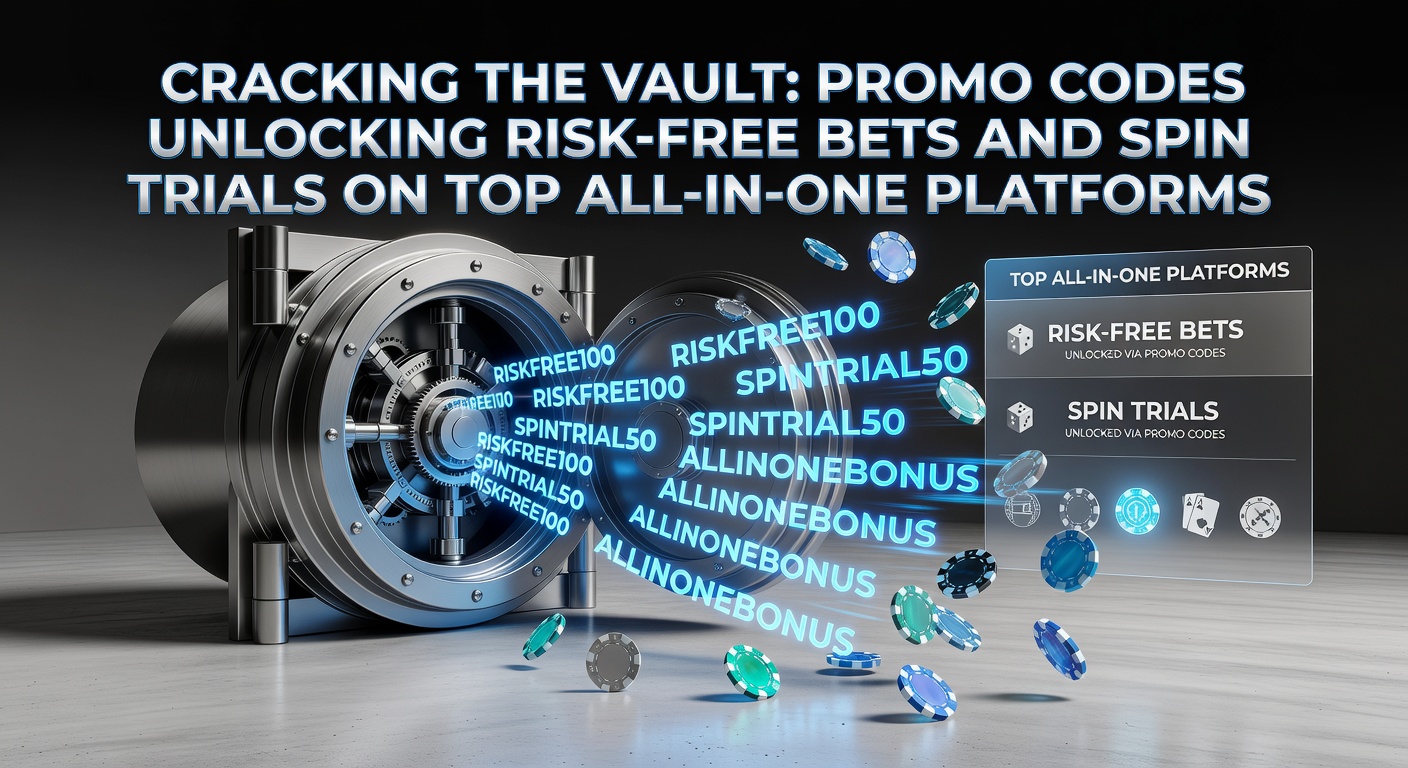 Vibrant display of digital promo codes unlocking virtual vaults filled with betting chips and spinning slot reels on a sleek hybrid platform interface