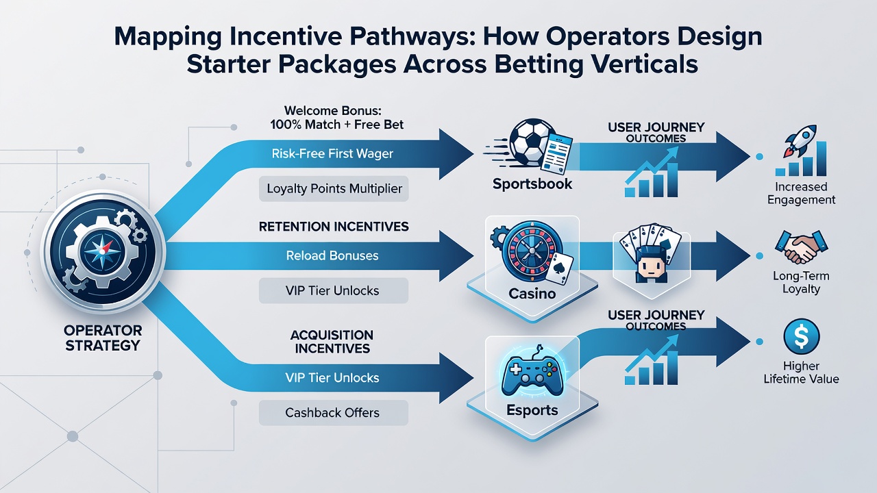 Flowchart illustrating how initial sports bonus converts into casino credits and poker tournament entries through sequential milestones
