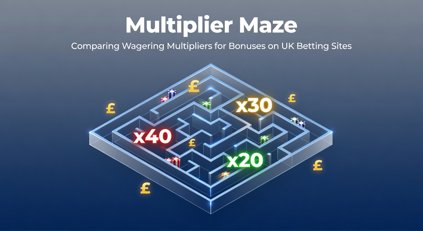 Graphic illustrating various wagering multiplier paths on a maze-like betting bonus chart, highlighting turnover requirements from 1x to 10x across different UK sites
