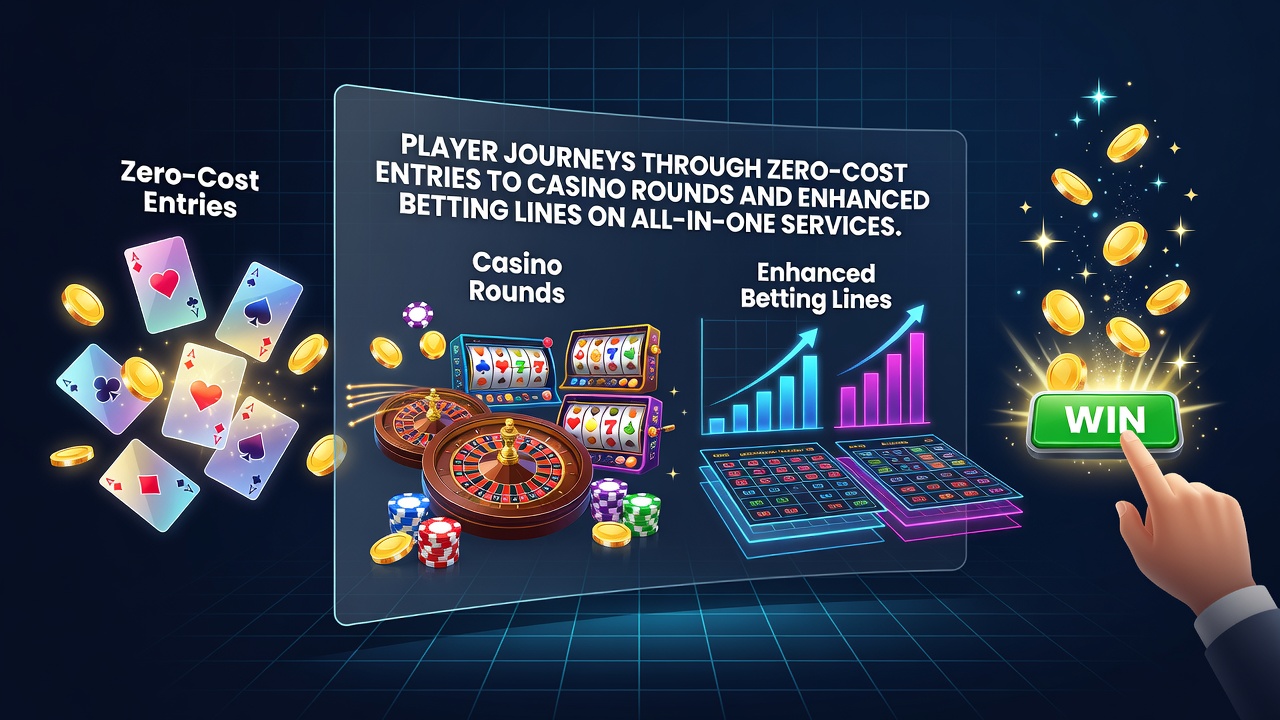 Player navigating zero-cost casino rounds on hybrid platform