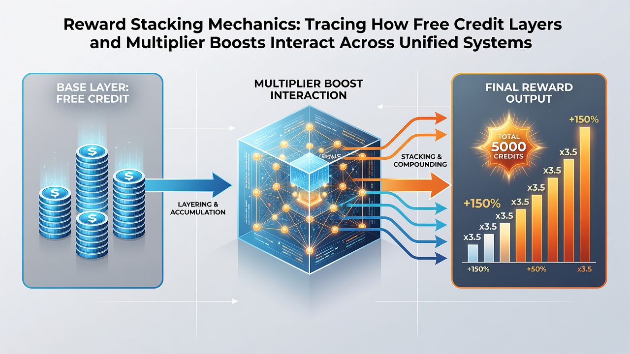 Flowchart illustrating multiplier application across free credit tiers on a hybrid betting interface