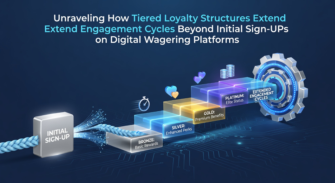 Infographic showing tiered loyalty levels on a digital wagering platform with progression arrows and reward icons